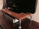 TV Riser Stand Solid Oak Wood with Black Finish Curved Legs Handcrafted Custom Sizing