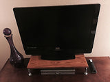 TV Riser Stand Solid Oak Wood with Black Finish Curved Legs Handcrafted Custom Sizing